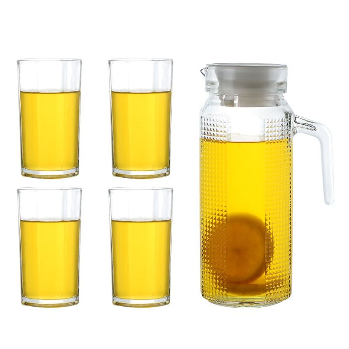 GENERICO - Juego de 5 pz Jarra de 1L y 4 vasos de Vidrio