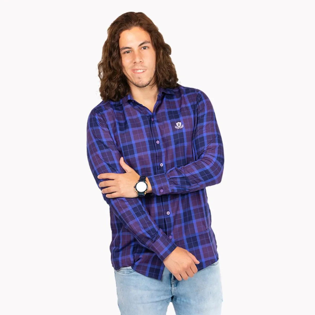 GENERICO - Camisa Manga Larga a Cuadros Piero Biani Hombre de AlgodÃ³n Pima.