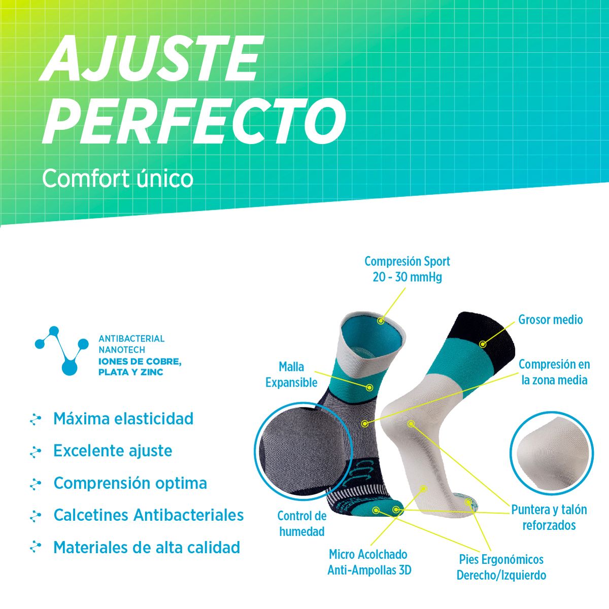 SILVERA NANOTECH - Medias running de compresión deportiva mujer hombre Maraton de Lima