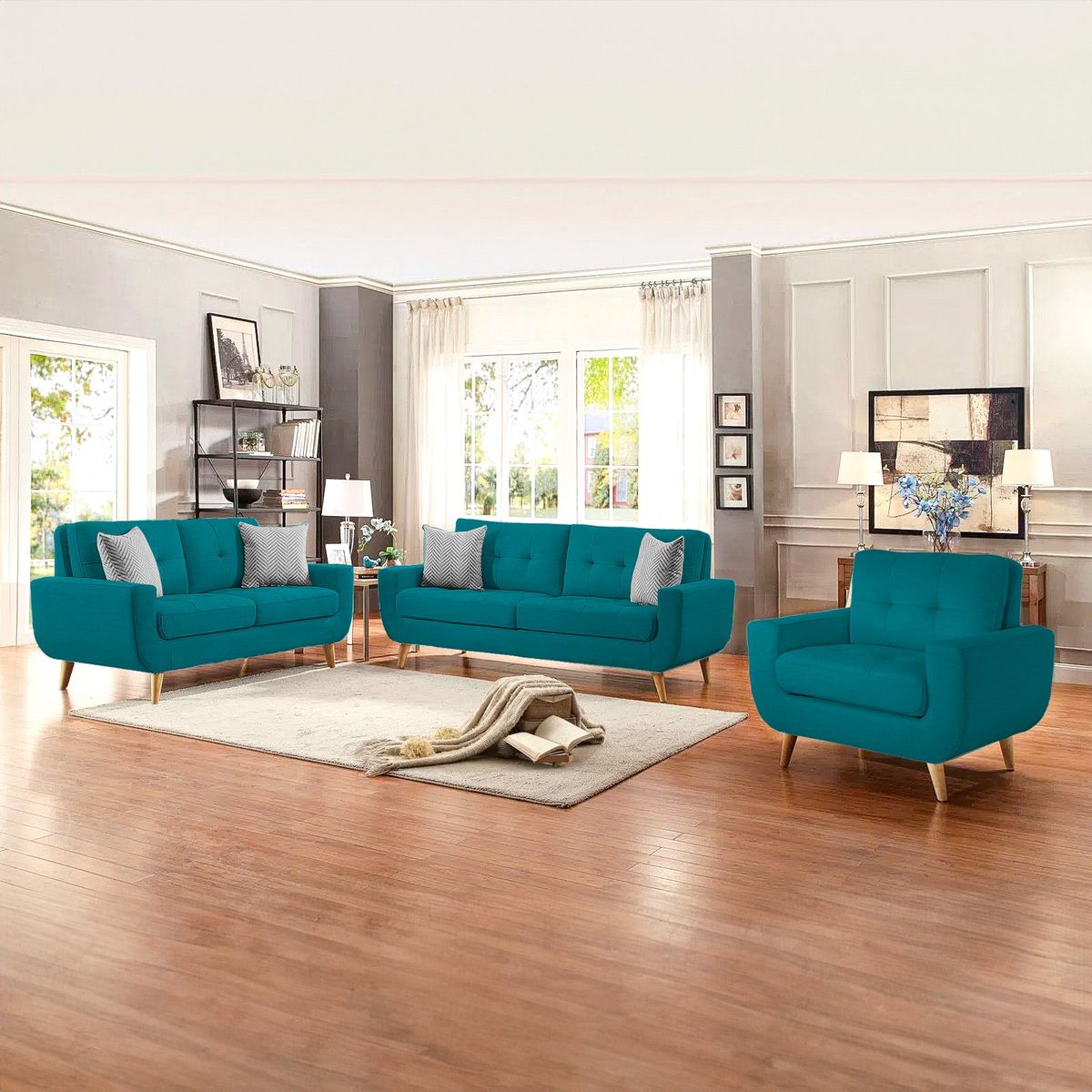 GENERICO - Juego de Sala Micaela 3-2-1 Cuerpos Asientos Fijos Color Jade