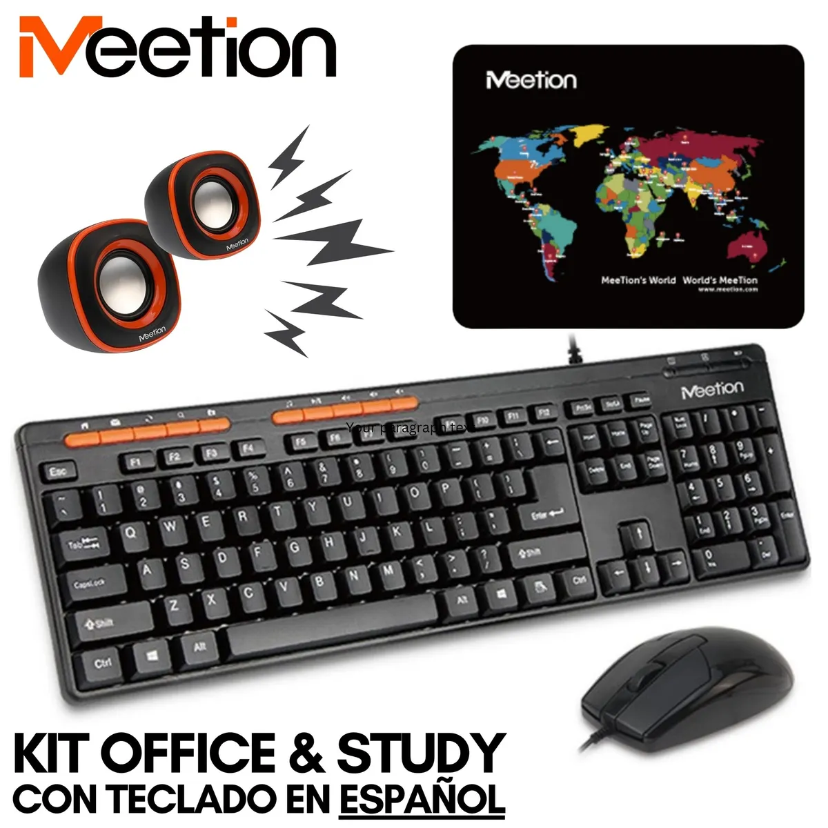 MEETION - Teclado Mouse Speakers Pad Meetion C105 Combo 4 en 1 Estudio y Trabajo
