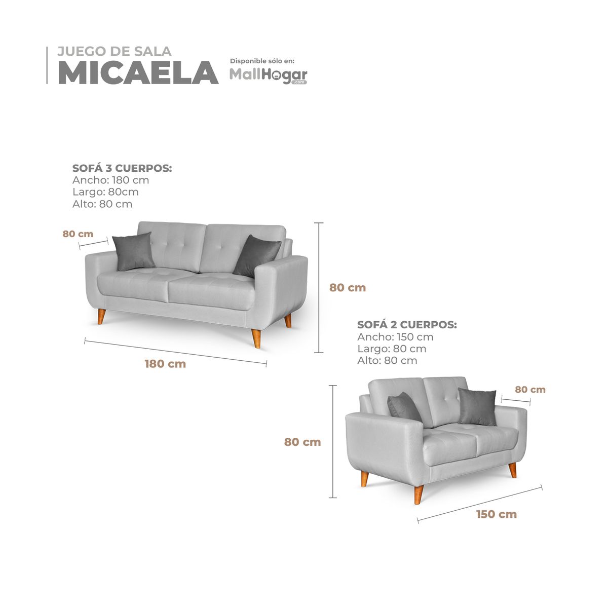 GENERICO - Juego de Sala Micaela 3-2 Plateado