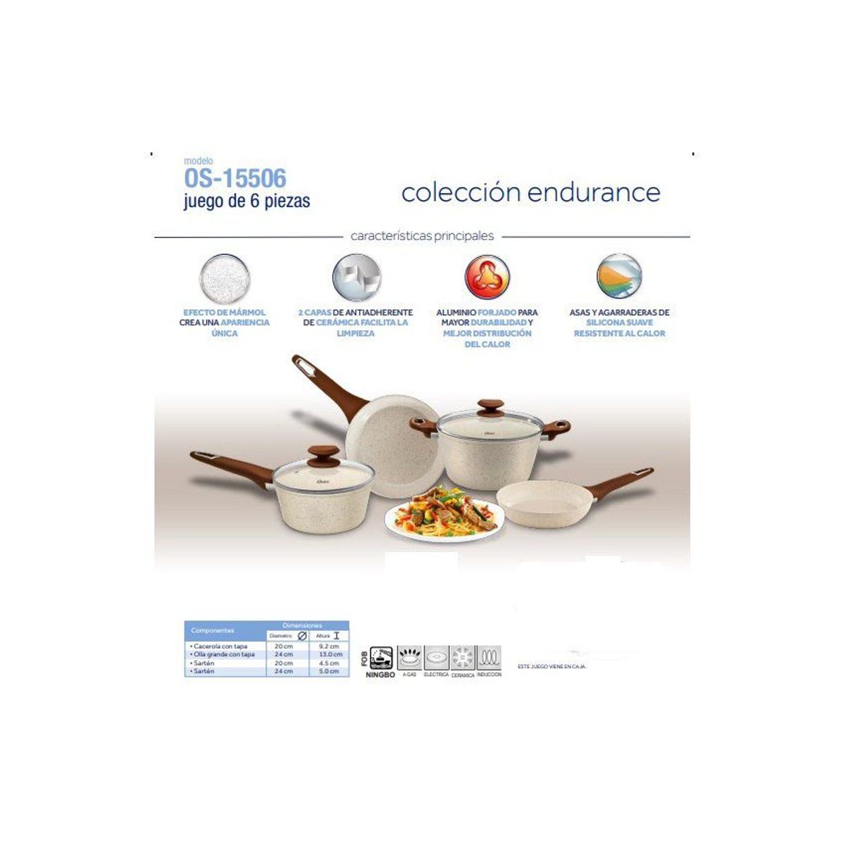 OSTER - Juego de ollas oster os-15506 6 piezas de aluminio marmoleado