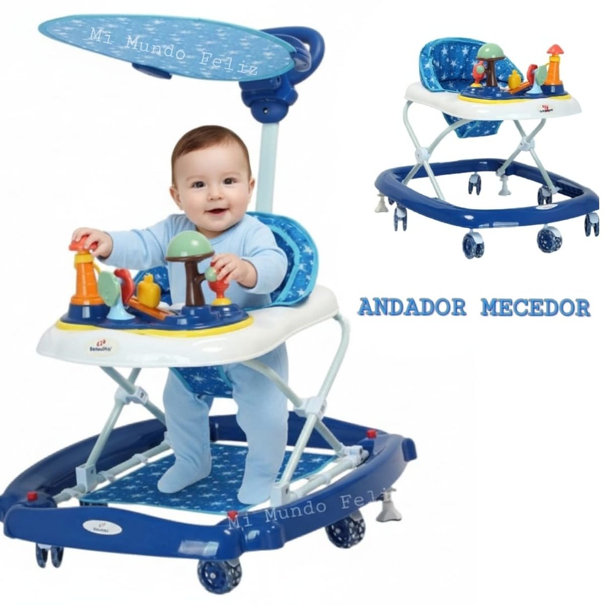 BABY HAPPY - Andador para Bebe 2 en 1 Mecedora Stars Blues