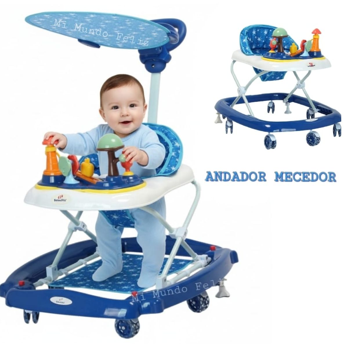 BABY HAPPY - Andador para Bebe 2 en 1 Mecedora Stars Blues