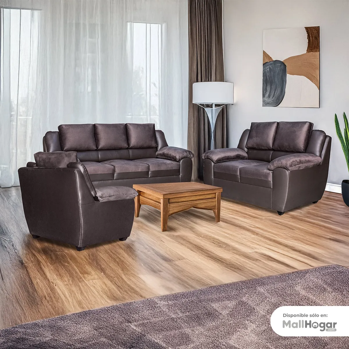 GENERICO - Juego de Sala Riveli 3-2-1 Cuerpos Marrón Oscuro