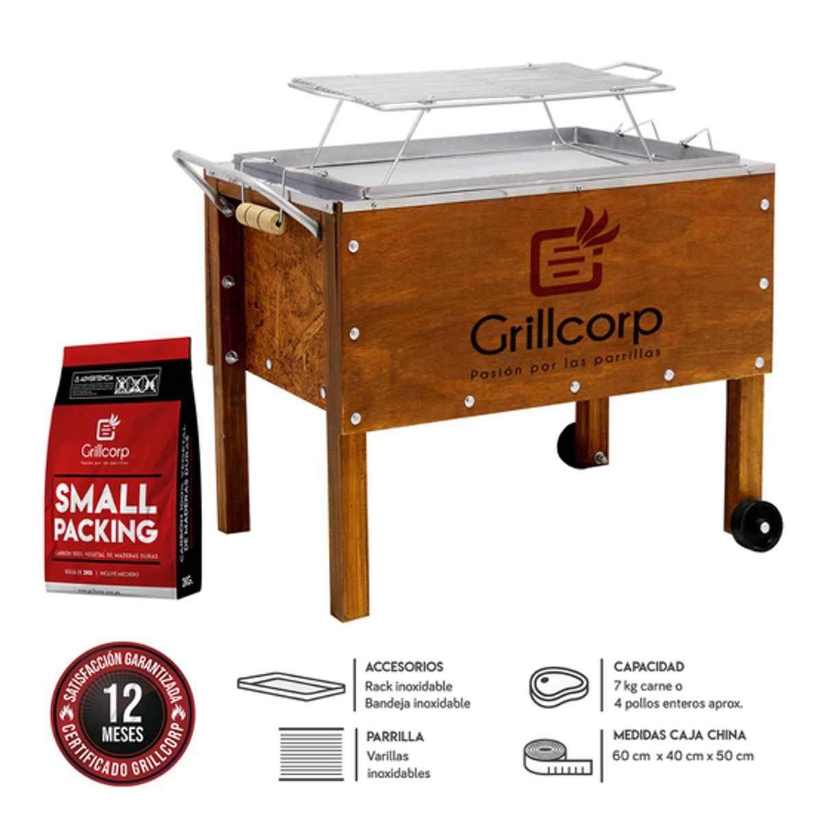 GRILLCORP - Caja china Junior  Parr Varillas Inoxidables  Carbón 2kg