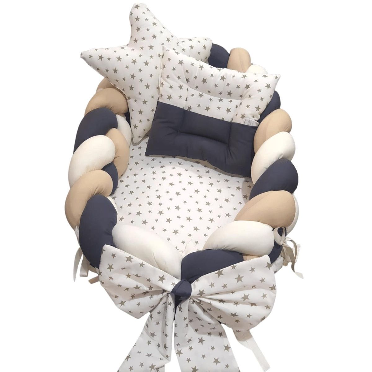 BABY MERINOS - Nido colecho trenzado - Estrella - Negro Dorado