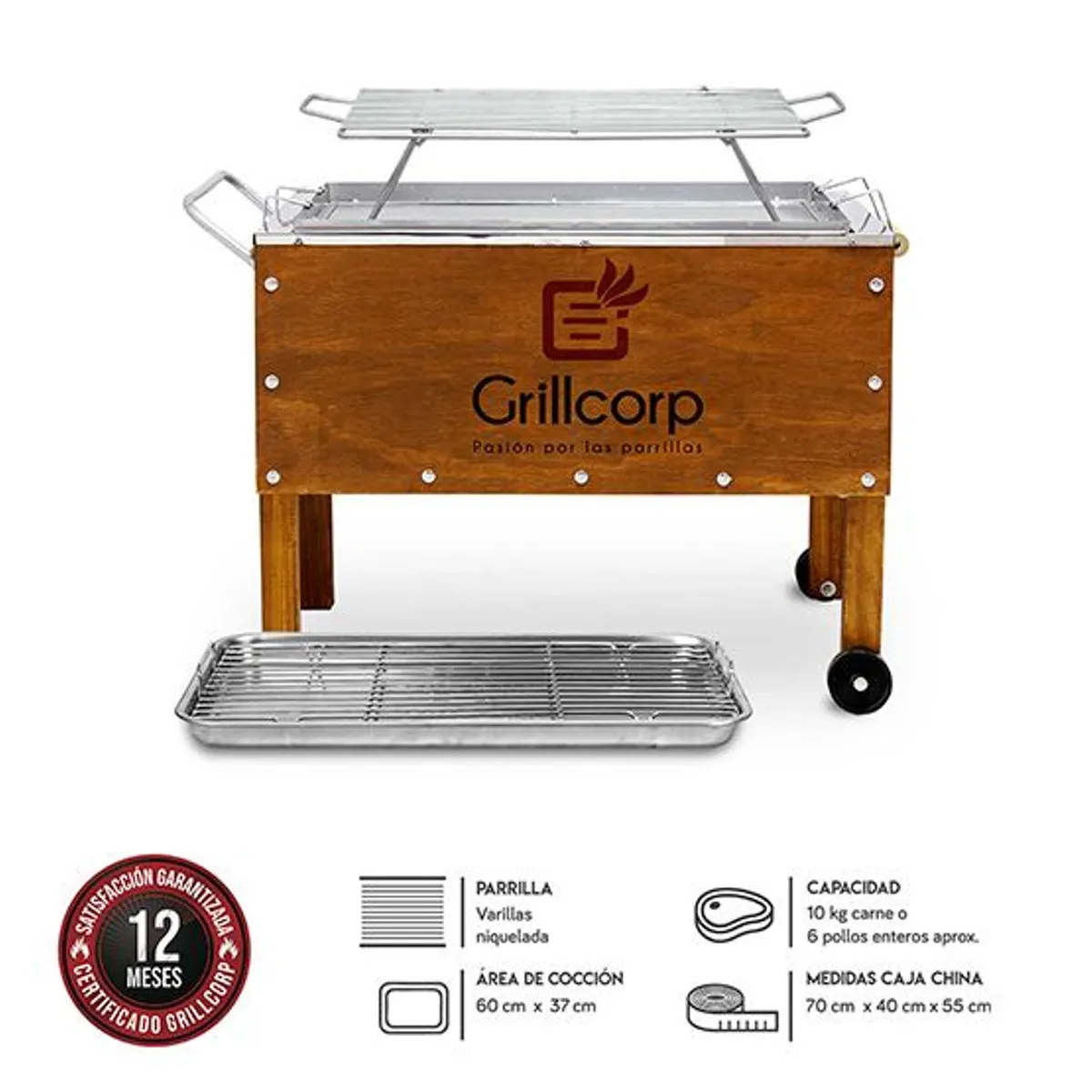 GRILLCORP - Caja China Mediana con Parrilla de Varillas Inoxidables