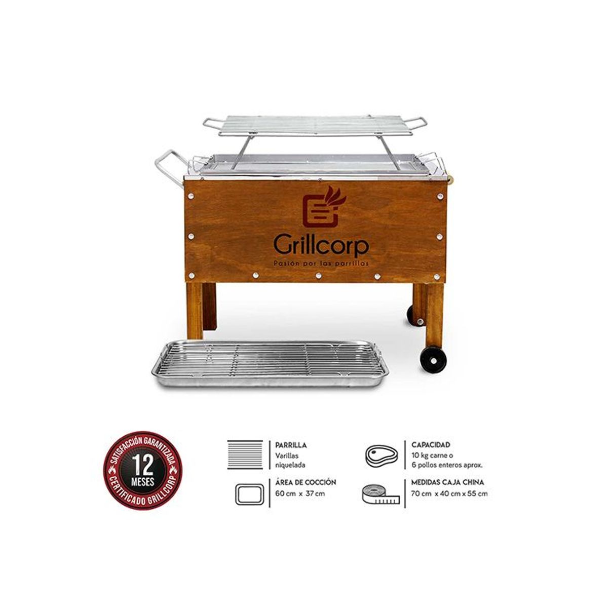 GRILLCORP - Caja China Mediana con Parrilla de Varillas Inoxidables