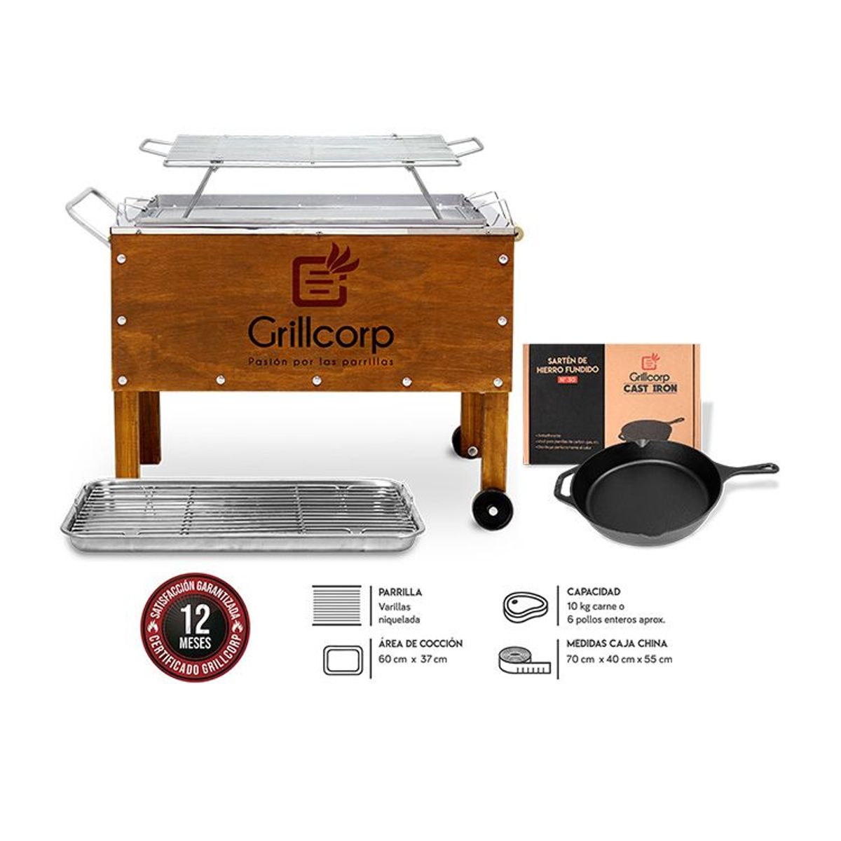 GRILLCORP - Caja China Mediana  Varillas Inoxidable  Sarten N30