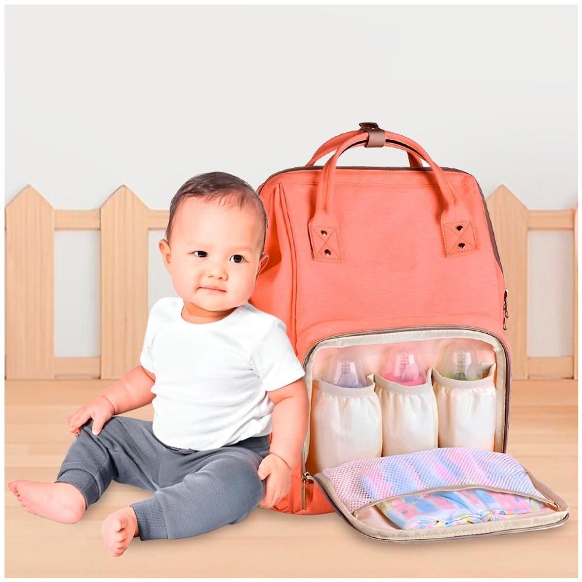 MINARI - Pañalera Mochila con Cambiador Convertible Coral P59