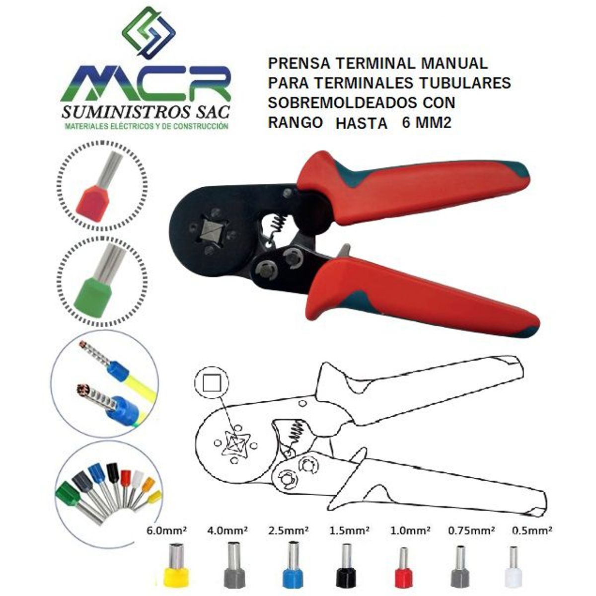 GENERICO - ALICATE PRENSA TERMINAL MANUAL PARA TERMINAL TUBULAR SOBREMOLDEADO