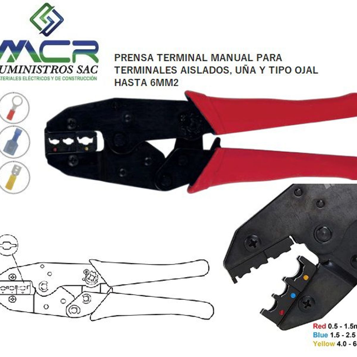 GENERICO - ALICATE PRENSA TERMINAL MANUAL PARA TERMINAL AISLADOS OJAL Y UÑA