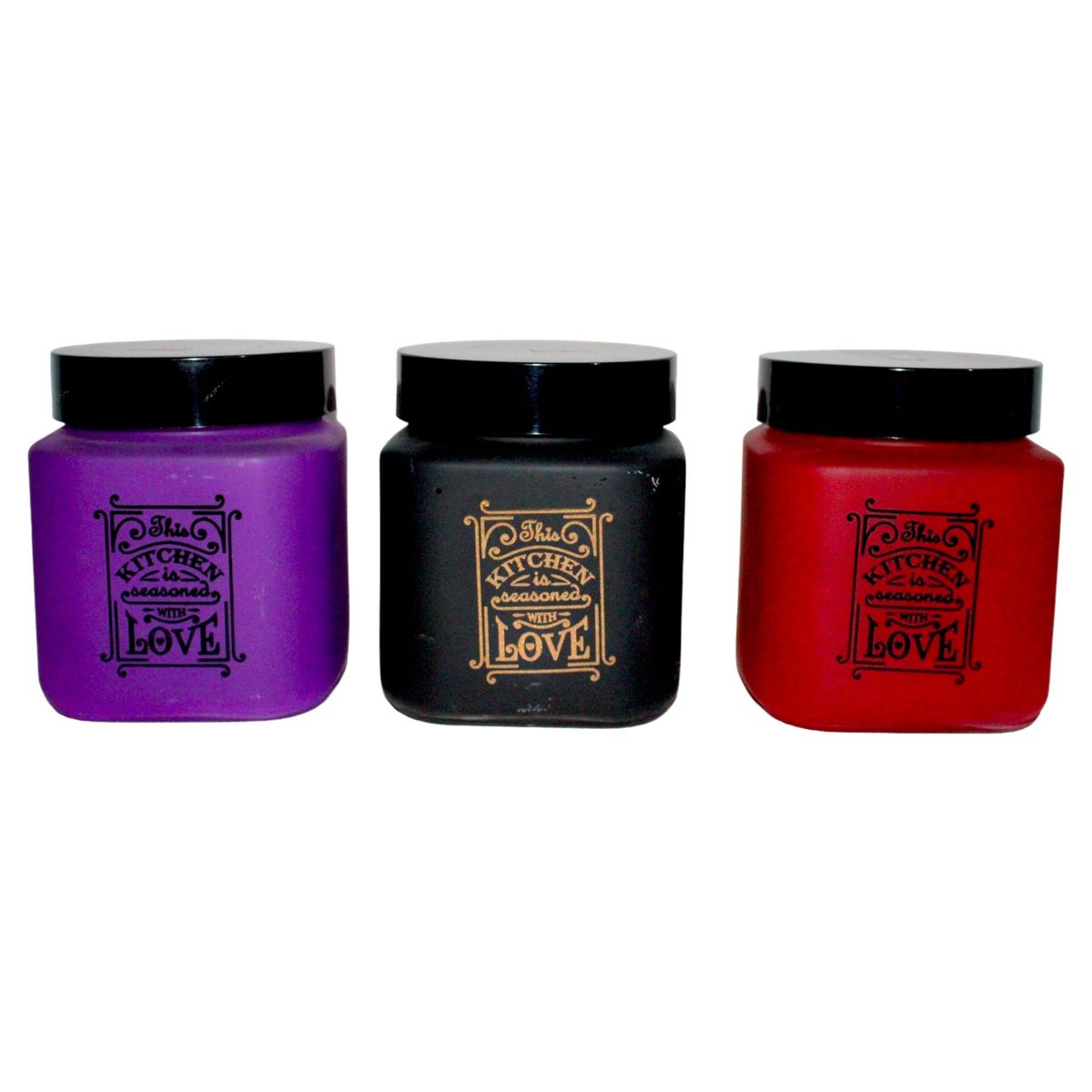 ICHIMATSU - Set 3 Frascos de Vidrio decorado KITCHEN LOVE 600 gr c/u - Herevin