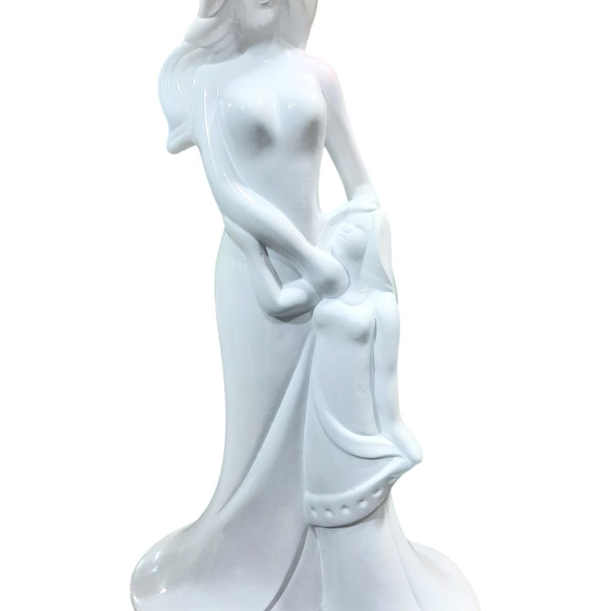 PERU - Adorno, Decorativo de mama e hija en ceramica blanca de 34 cm alto