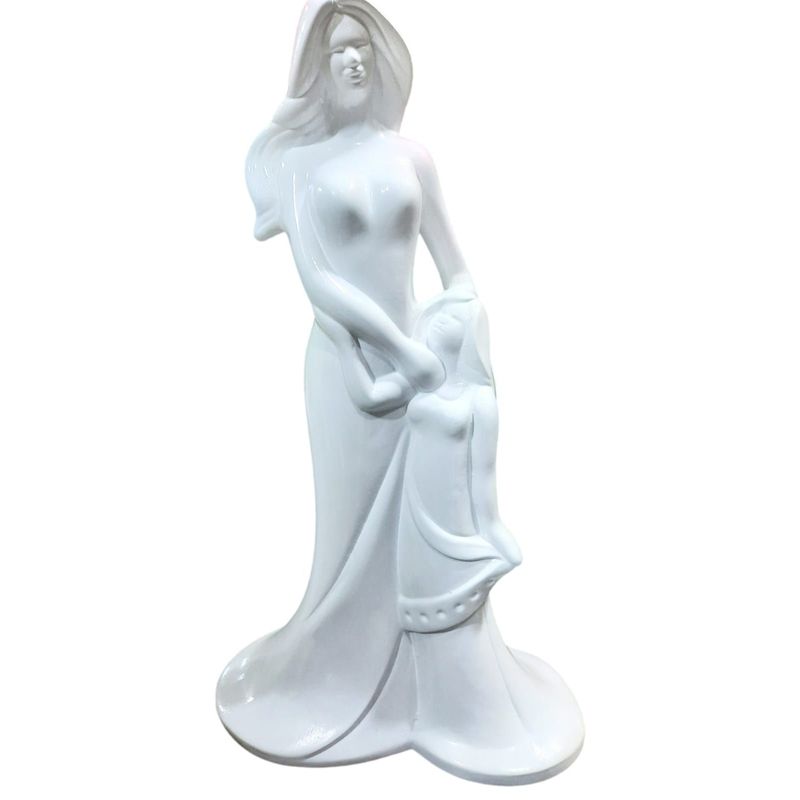 PERU - Adorno, Decorativo de mama e hija en ceramica blanca de 34 cm alto