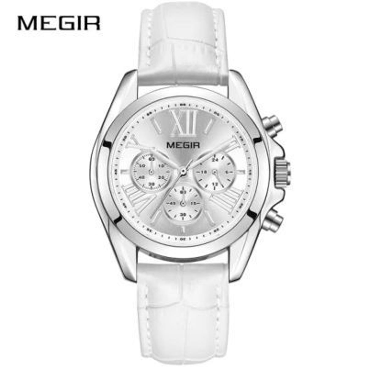 MEGIR - Reloj Megir Acero Plateado y Cuero Blanco MEG-M-3