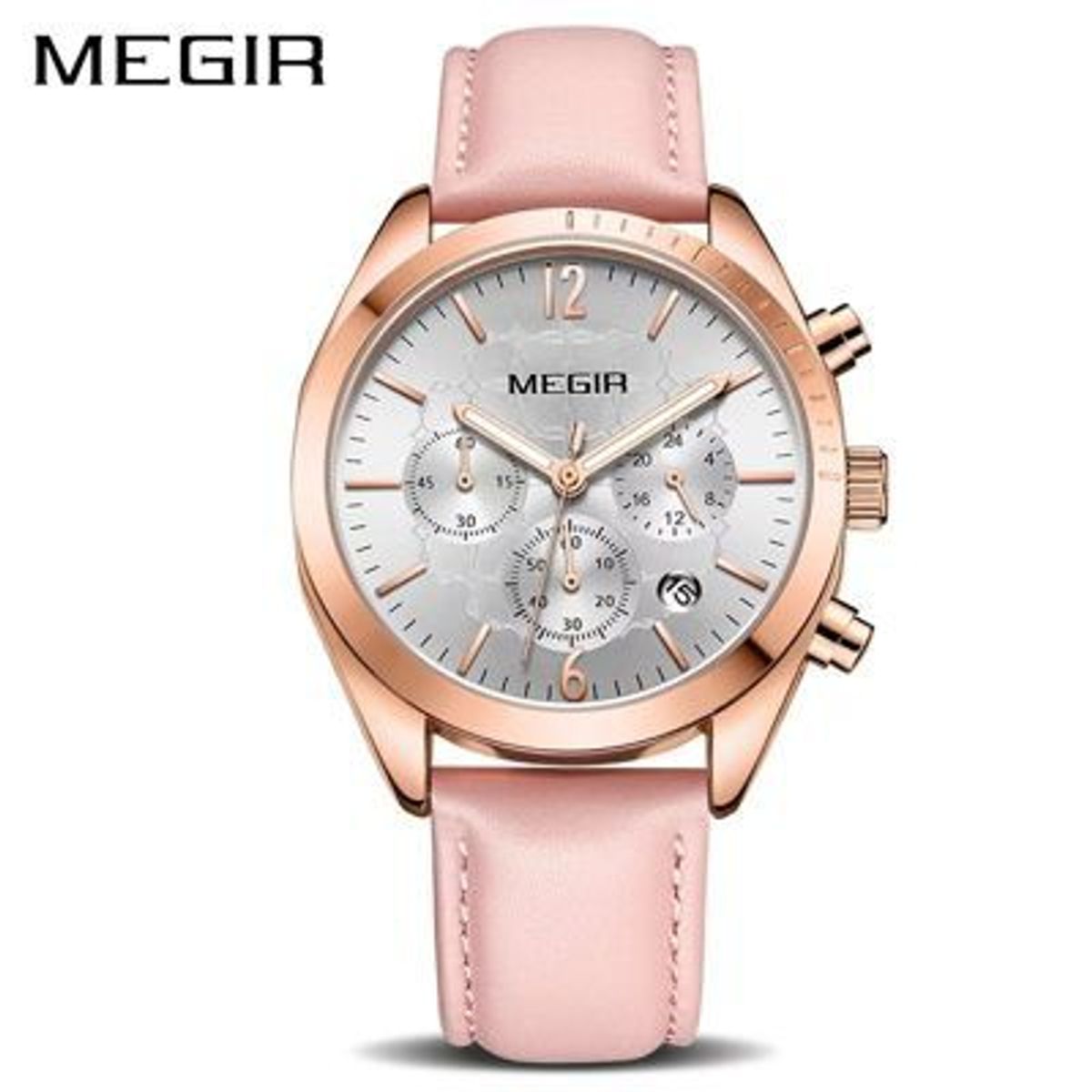 MEGIR - Reloj Megir Acero Oro Rosa y Cuero Rosado MEG-M-2