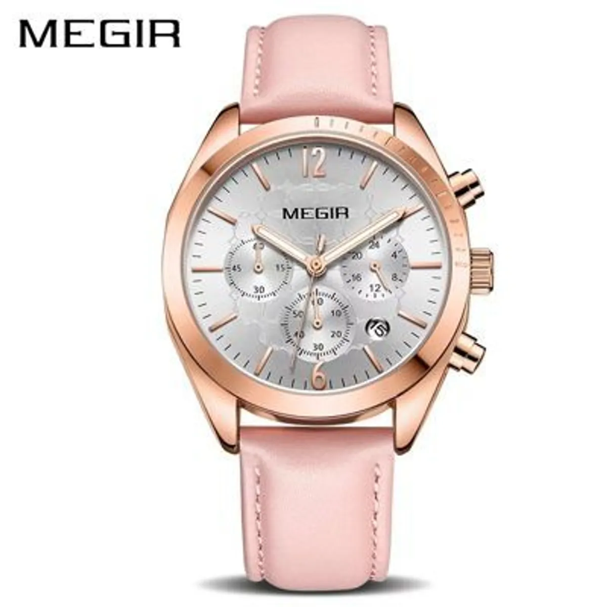 MEGIR - Reloj Megir Acero Oro Rosa y Cuero Rosado MEG-M-2