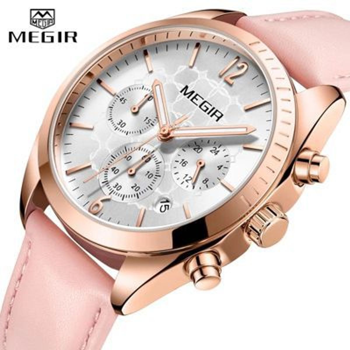 MEGIR - Reloj Megir Acero Oro Rosa y Cuero Rosado MEG-M-2