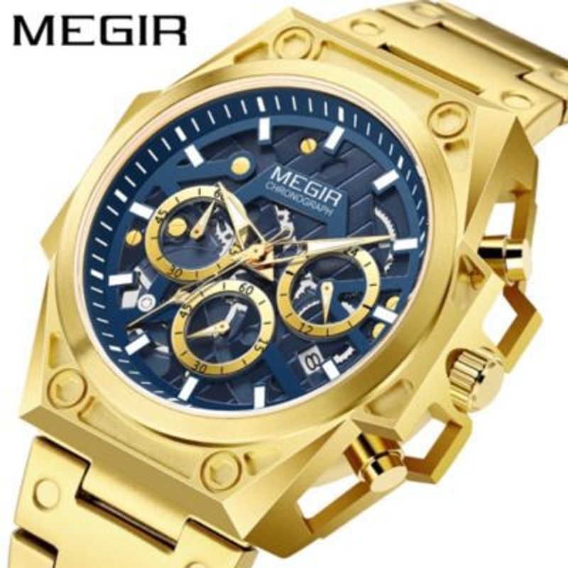 MEGIR - Reloj Megir Acero Dorado y Azul MEG-57_.