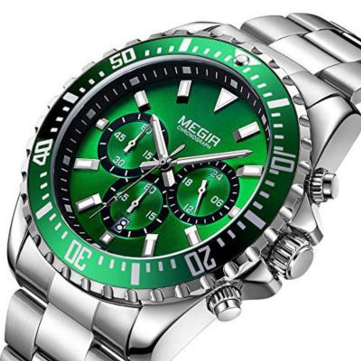 MEGIR - Reloj Megir Acero Plateado Verde MEG-48