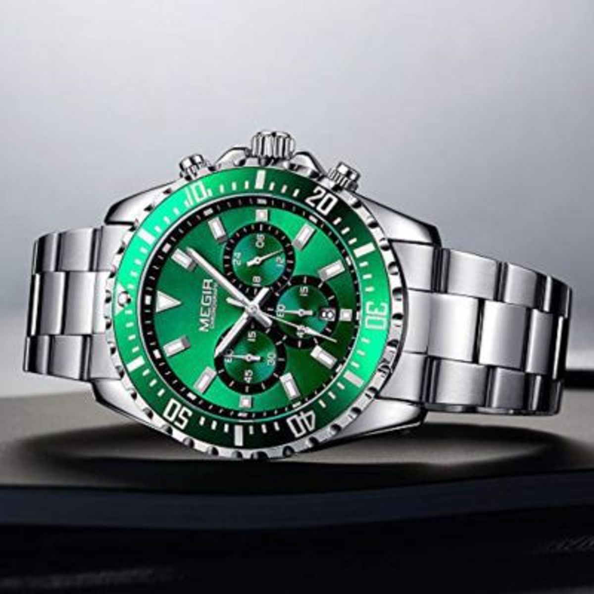 MEGIR - Reloj Megir Acero Plateado Verde MEG-48