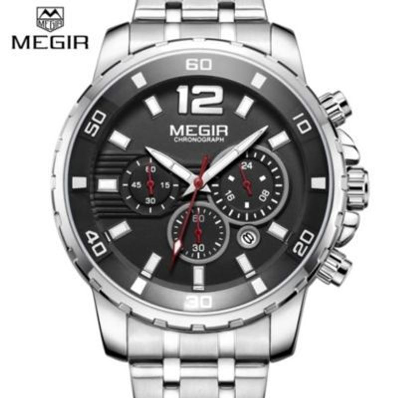 MEGIR - Reloj Megir Acero Plateado y Negro MEG-44