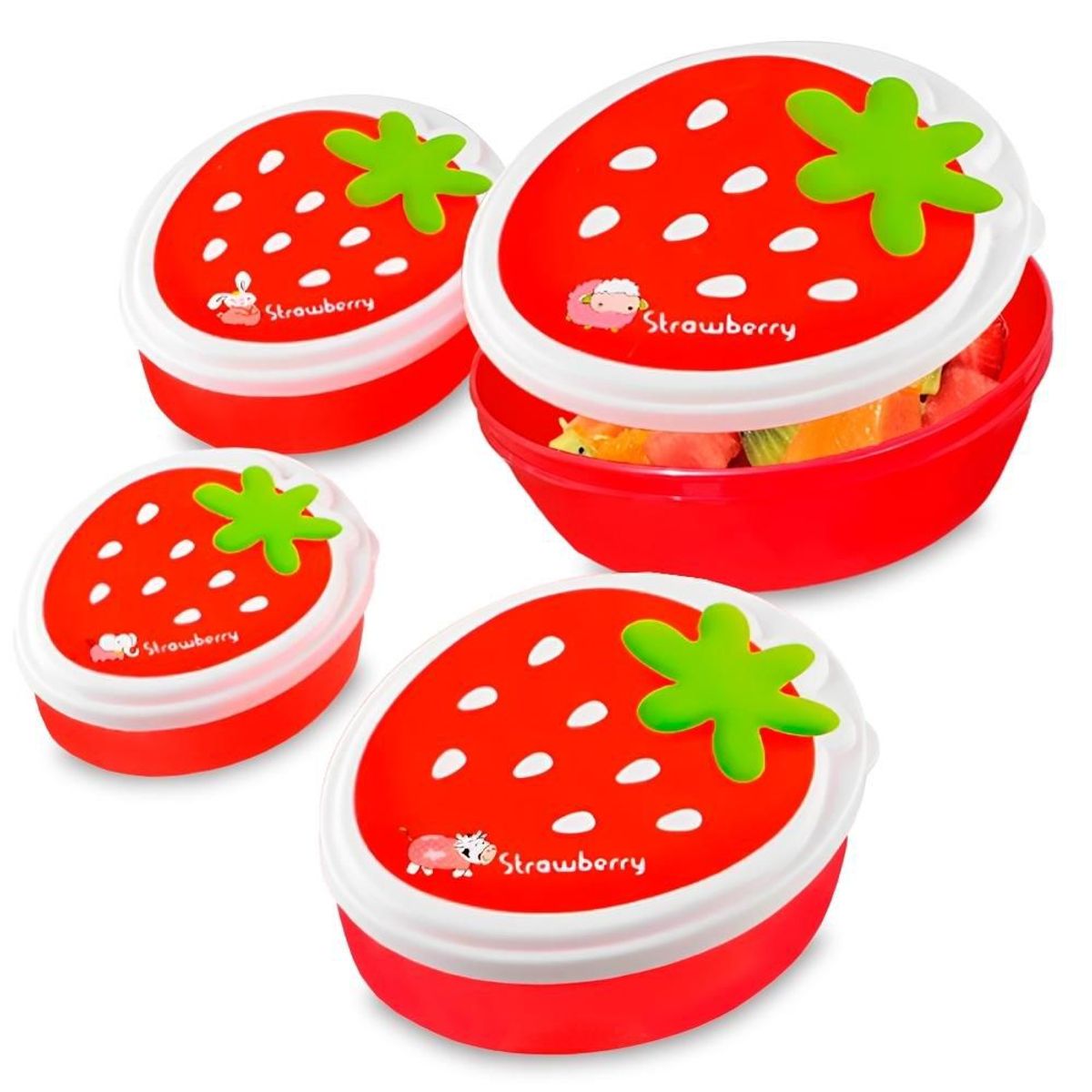 MINARI - Set x4 Tápers Contenedores Lonchera para Niños Diseño Fresita 1072T