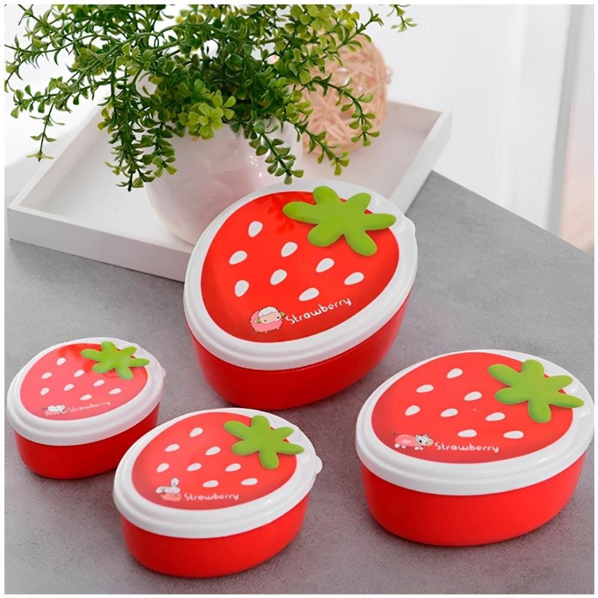 MINARI - Set x4 Tápers Contenedores Lonchera para Niños Diseño Fresita 1072T