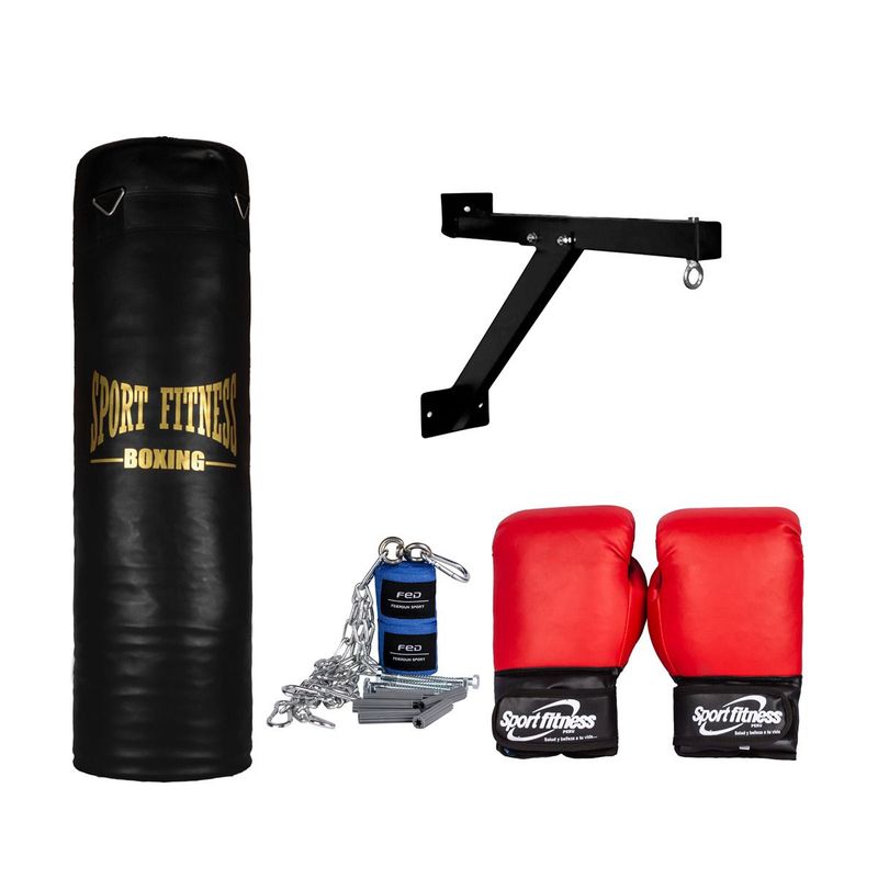 SPORT FITNESS - SACO DE  BOX LLENO 1 M + GUANTES + VENDAS +SOPORT + CAD .