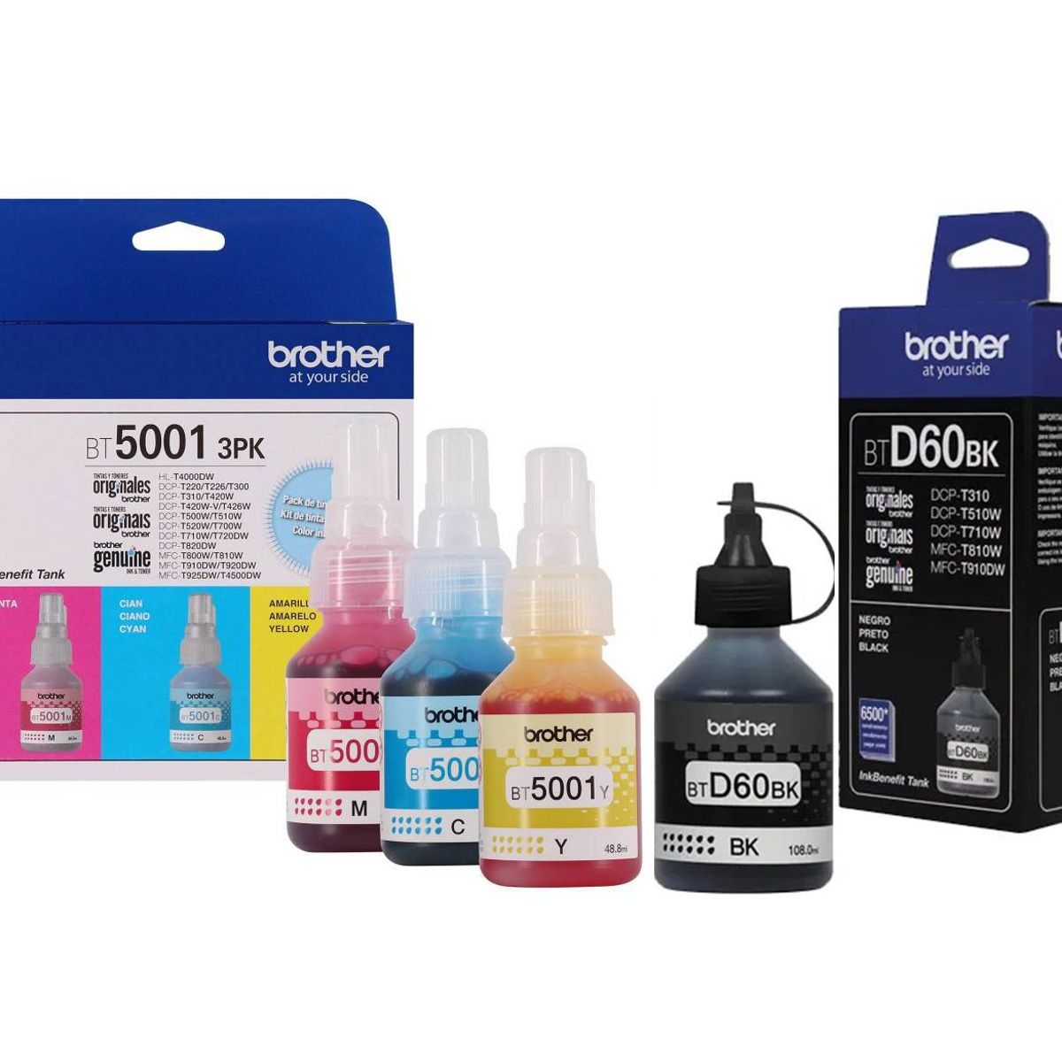 BROTHER - Tinta Brother 4 colores BT5001 + D60BK Para T520w, t720dw, t820dw, T920dw