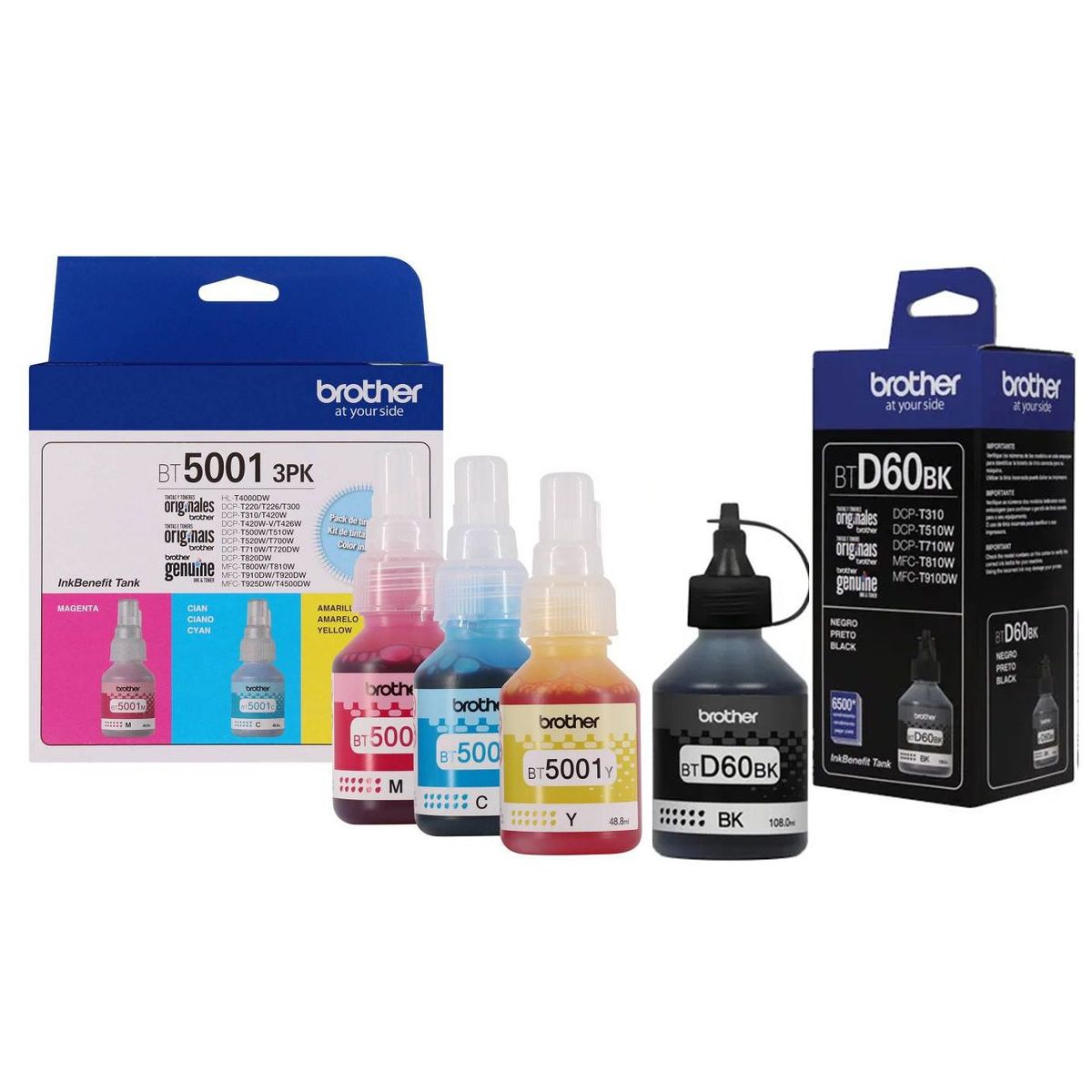 BROTHER - Tinta Brother 4 colores BT5001 + D60BK Para T520w, t720dw, t820dw, T920dw