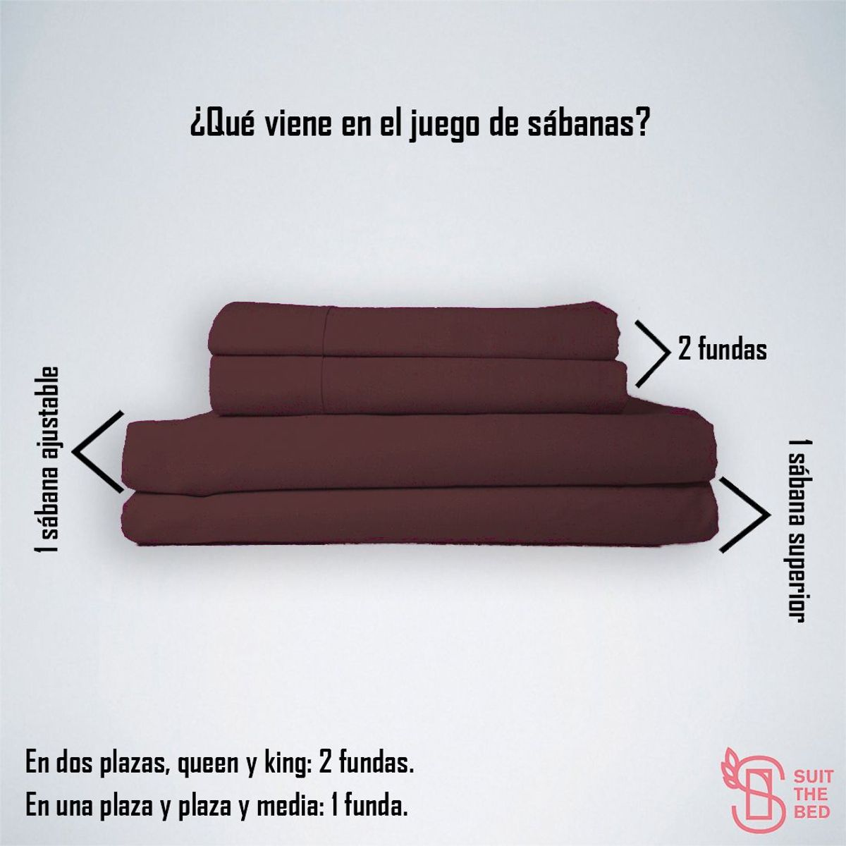 SUIT THE BED - Juego De Sábanas Algodón Pima - 1.5 Plazas - 150 Hilos - Guinda