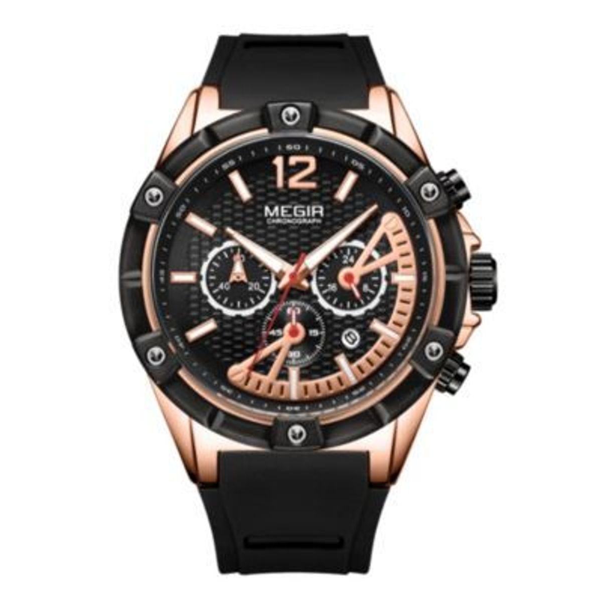 MEGIR - Reloj Megir Acero Oro Rosa Negro y Silicona Negro MEG-8