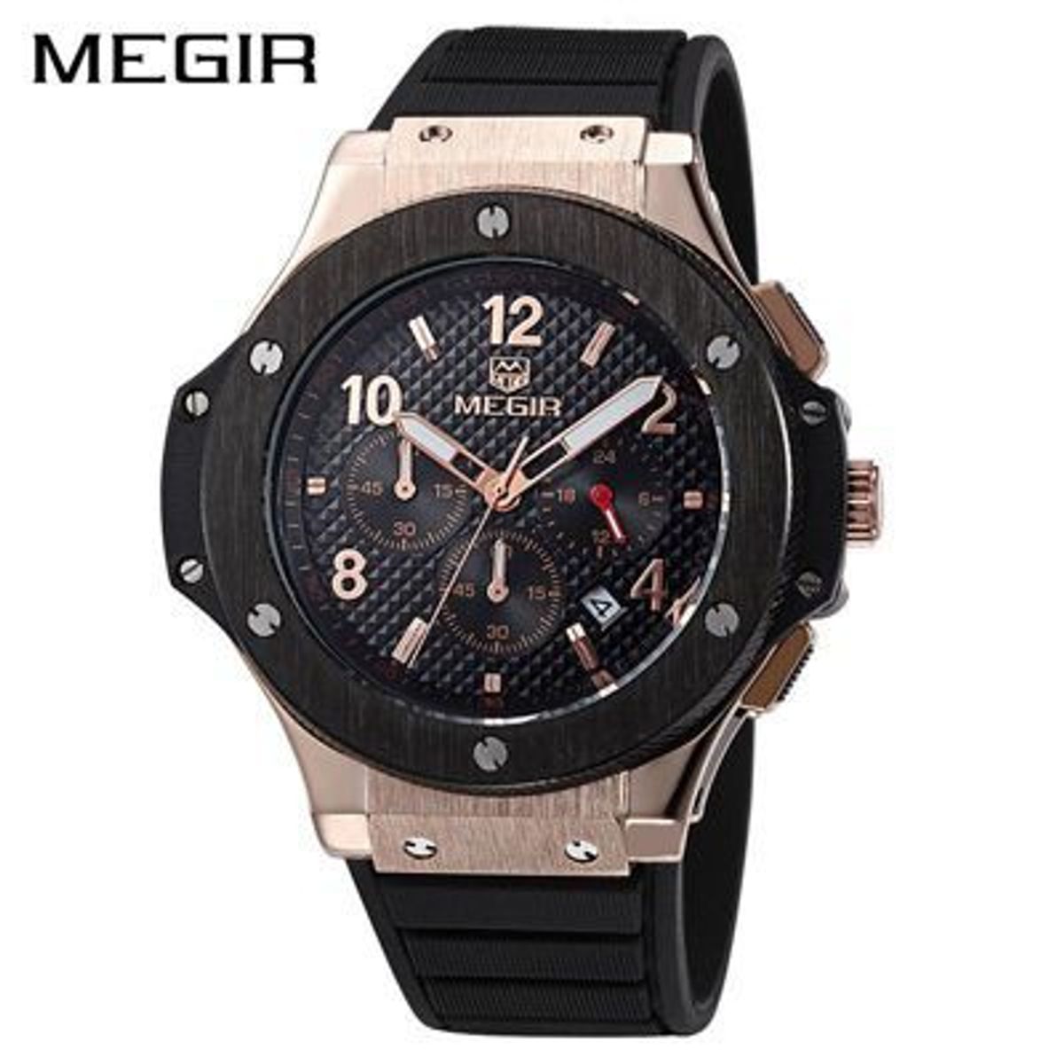 MEGIR - Reloj Megir Acero Oro Rosa Negro y Silicona Negro MEG-16