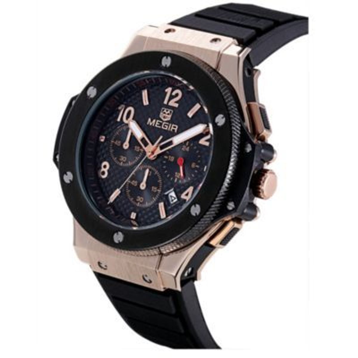 MEGIR - Reloj Megir Acero Oro Rosa Negro y Silicona Negro MEG-16