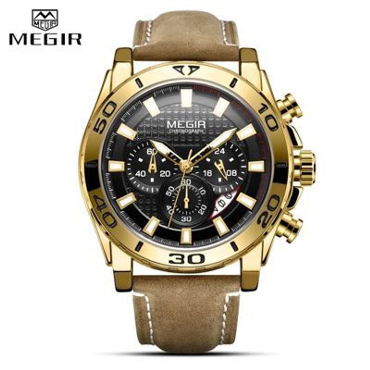 MEGIR - Reloj Megir Acero Dorado y Cuero Marrón MEG-28