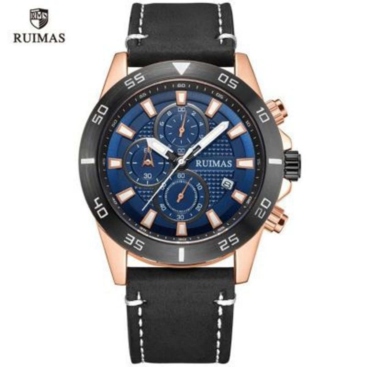 RUIMAS - Reloj Ruimas Acero Oro Rosa Negro y Cuero Negro RUI-32