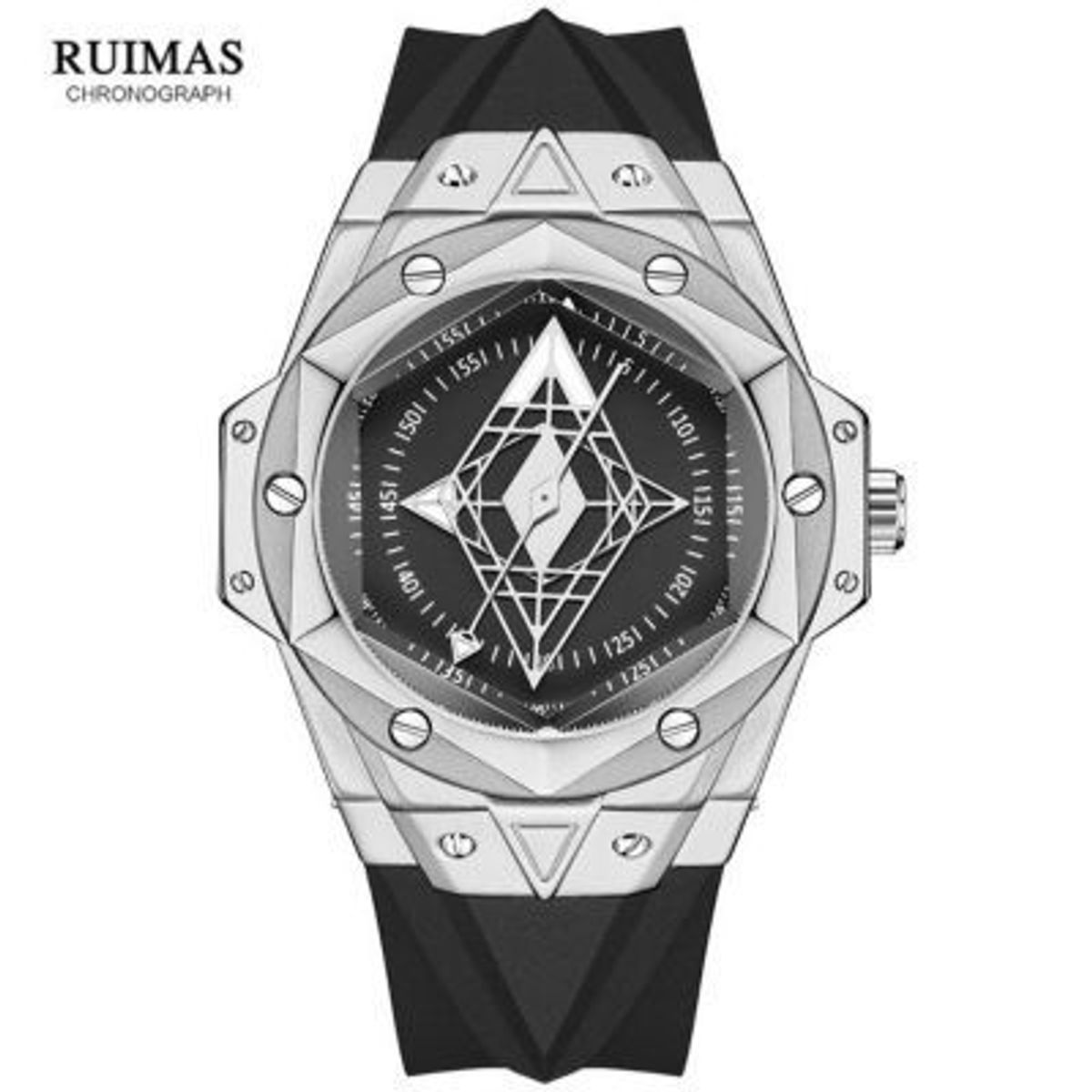 RUIMAS - Reloj Ruimas Acero Plateado y Silicona Negro RUI-47