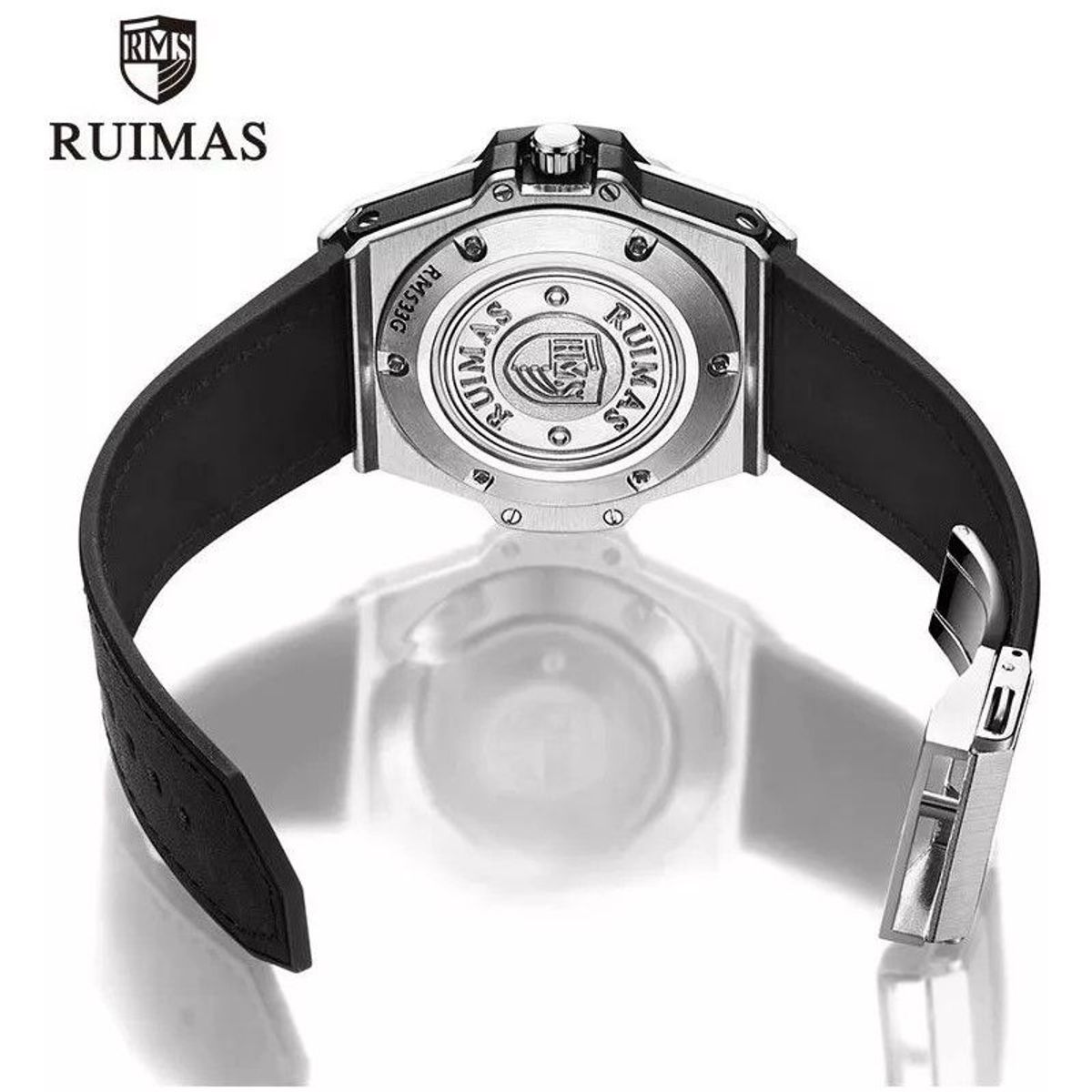 RUIMAS - Reloj Ruimas Acero Plateado y Silicona Negro RUI-47