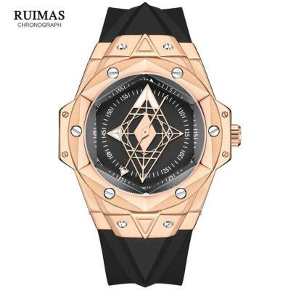 RUIMAS - Reloj Ruimas Acero Oro Rosa y Silicona Negro RUI-48