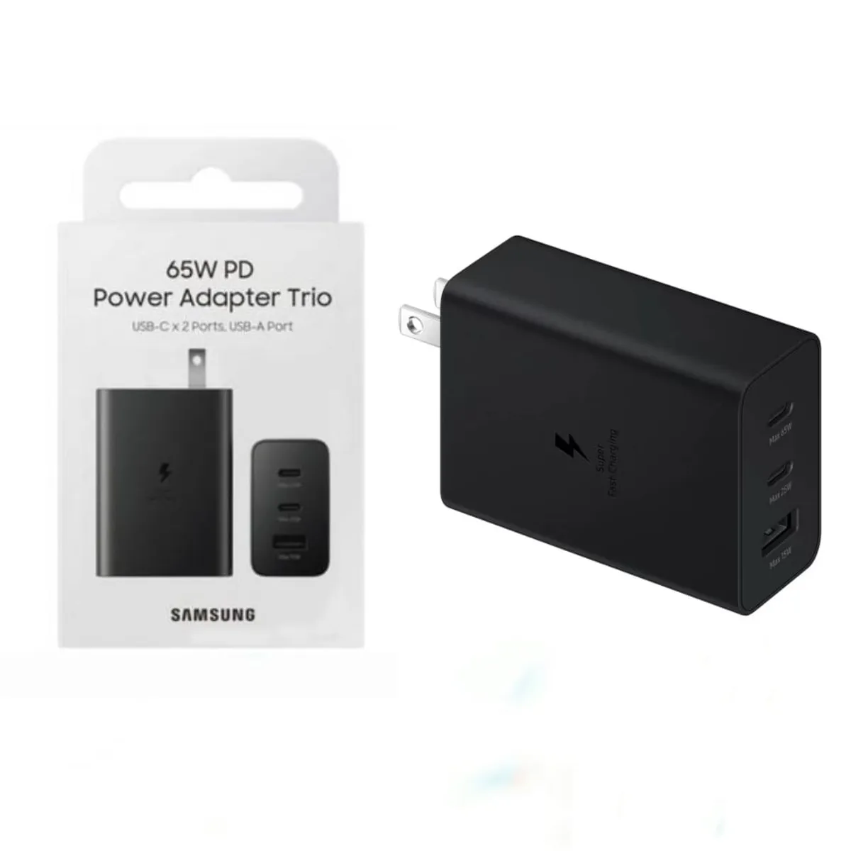 SAMSUNG - Cargador Samsung Power Adapter Trio 65W USB-C - Negro