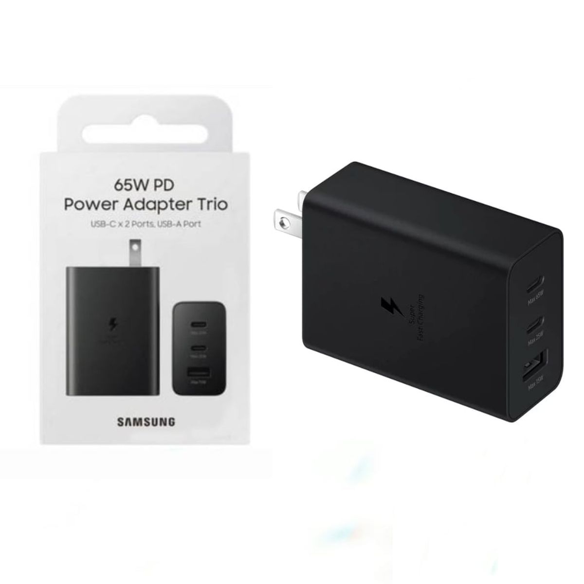 SAMSUNG - Cargador Samsung Power Adapter Trio 65W USB-C - Negro