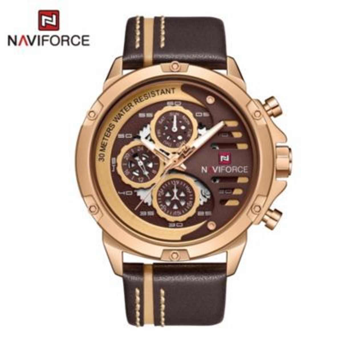 NAVIFORCE - Reloj Naviforce Acero Oro Rosa y Cuero Marrón NAV-37