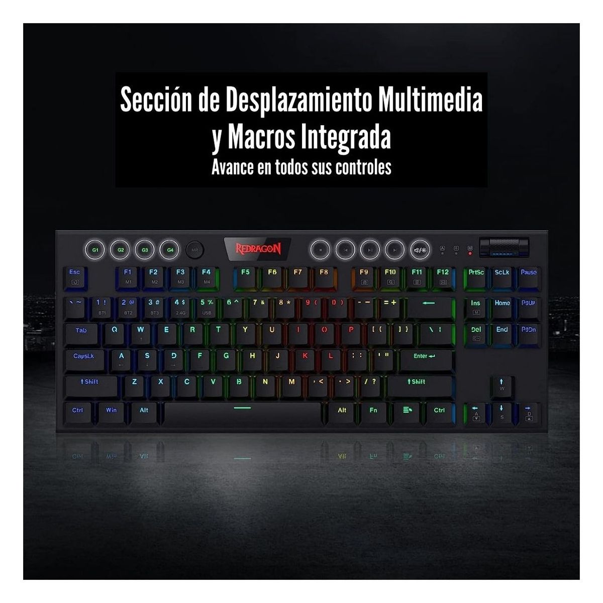 REDRAGON - Redragon - Teclado Horus TKL K621 RGB Wired Wireless Switch Red Black