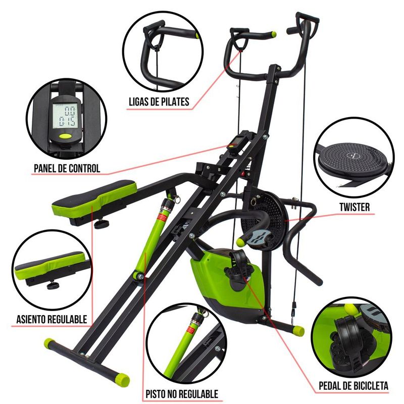 SPORT FITNESS - Maquina Abdominal +Bicicleta+ Pistón 12 Niv + Twister +Ligas