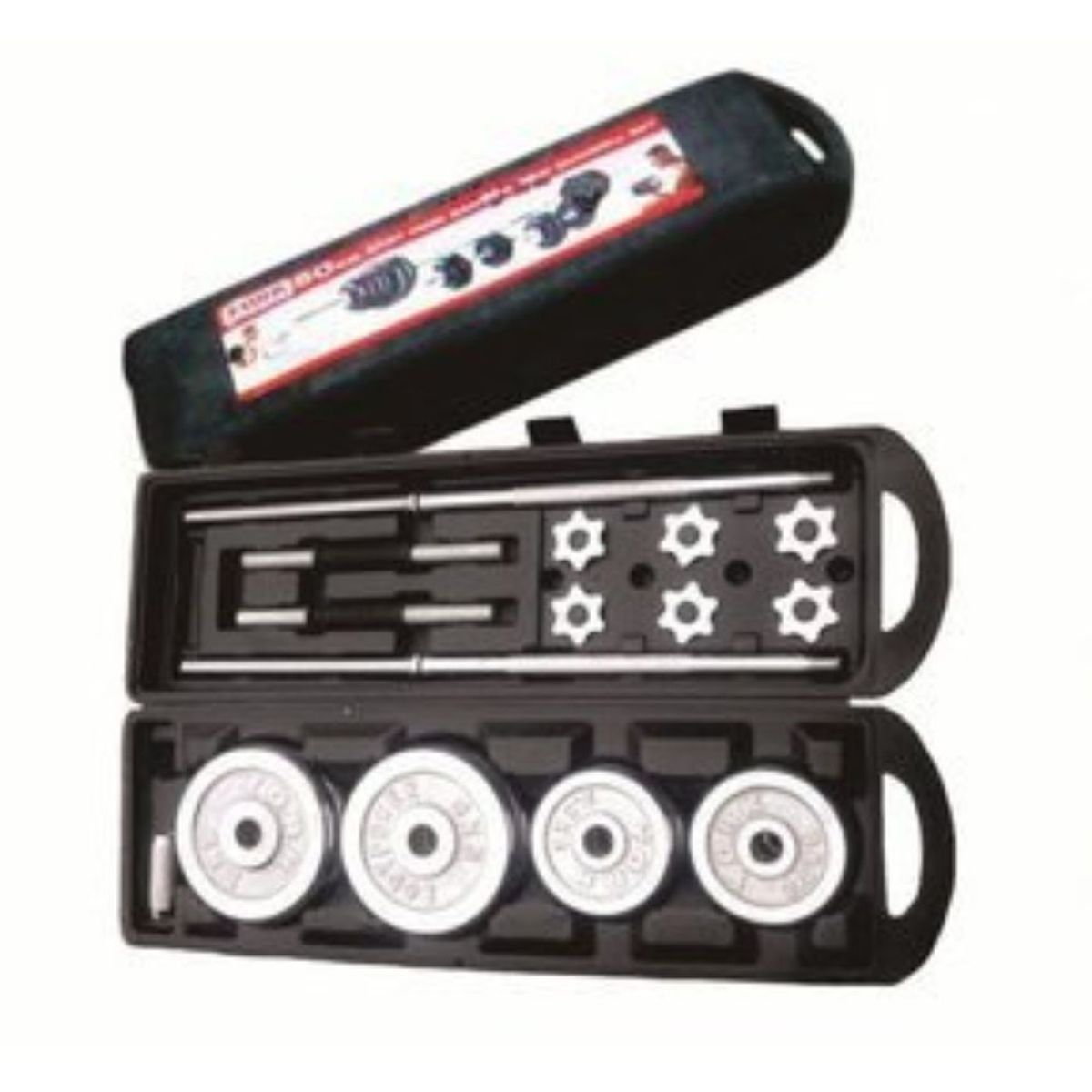 URBAN FIT - Set de 50 kgs pesas y mancuernas cromadas + Maletin