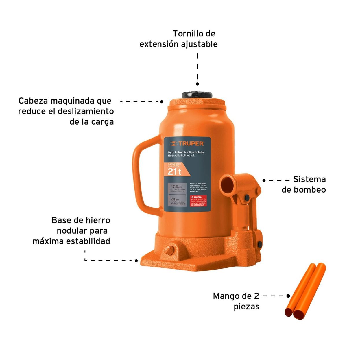 TRUPER - Gata hidráulica botella 21 toneladas, truper